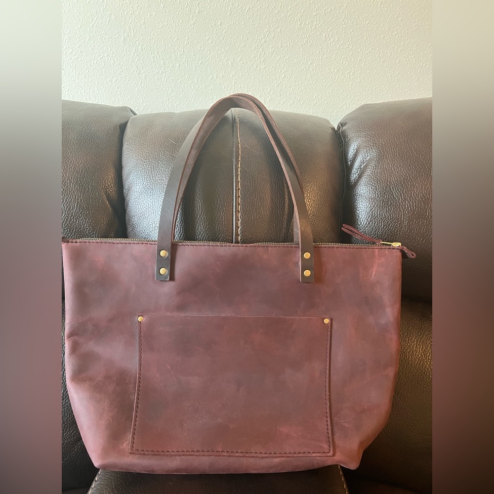 Portland Leather Large Merlot Zipper Tote